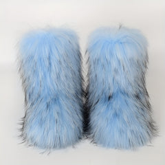 Women's Furry Mid Calf Snow Boots Plush Warm Winter Thermal Fuzzy Boots