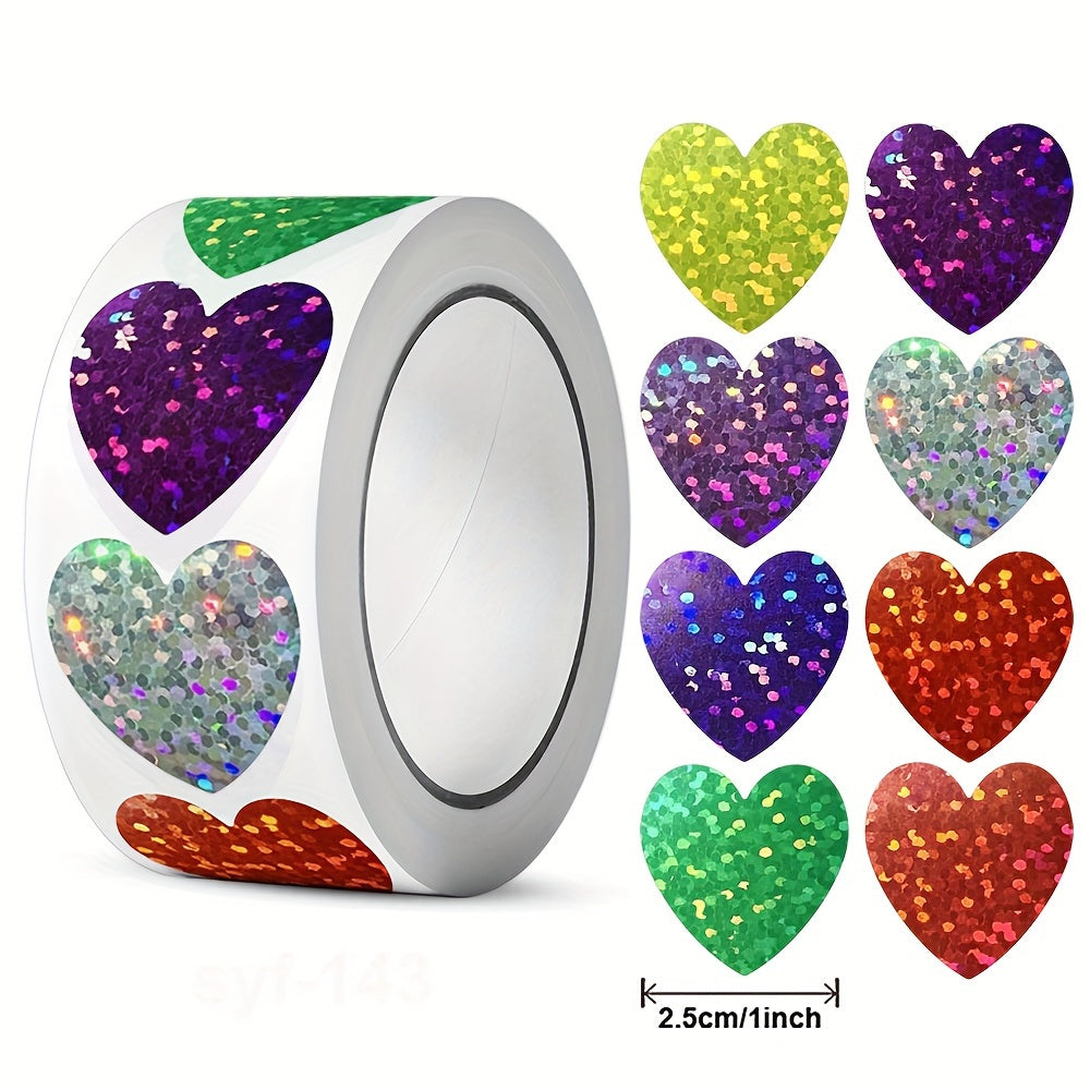 500pcs Holographic Golden Round Stickers 2 Foil Heart Stickers
