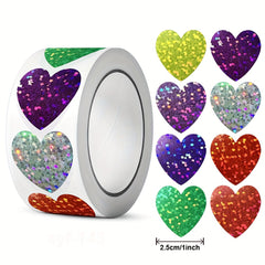 500pcs Holographic Golden Round Stickers 2 Foil Heart Stickers