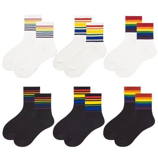 Girls Kids Rainbow Socks Striped Breathable Sports Socks for Spring Summer