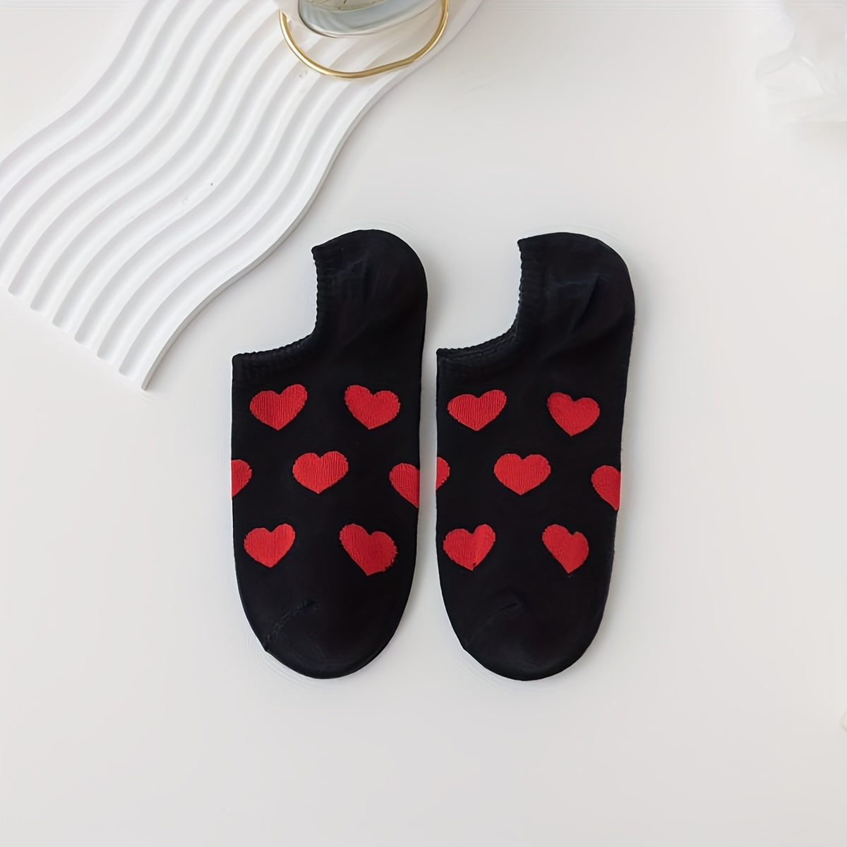 5 Pair Heart Print Socks Women's Ankle Stockings