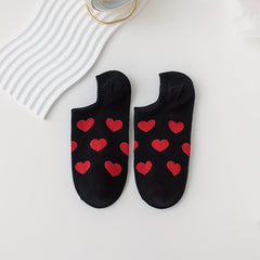 5 Pair Heart Print Socks Women's Ankle Stockings