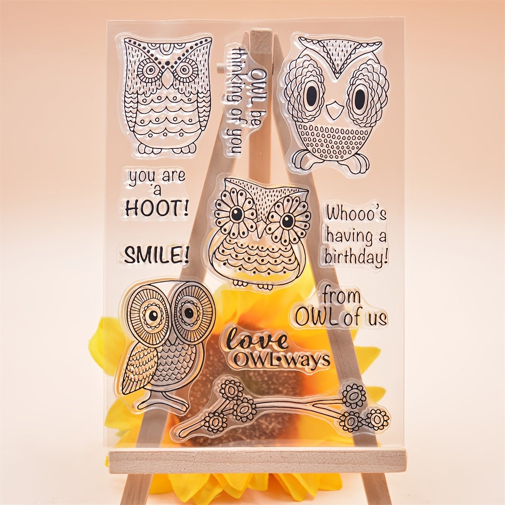 Transparent Silicone Stamp Owl Pattern for Greeting Cards, Notebook Decoration