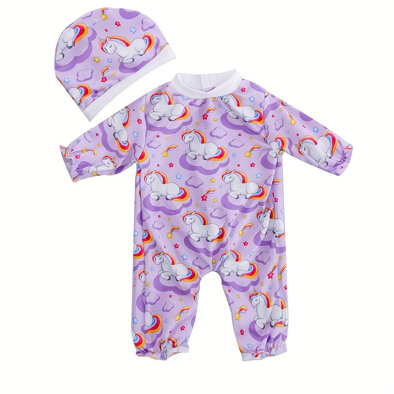 Unicorn & Shark Onesie Hat Set for 14-17 Inch Dolls