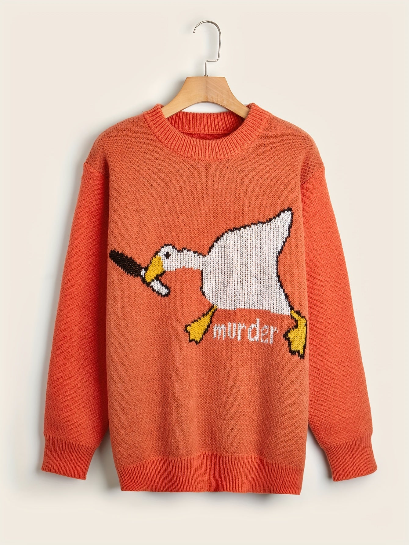 Cartoon Duck Pattern Crew Neck Sweater for Men