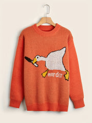 Cartoon Duck Pattern Crew Neck Sweater for Men