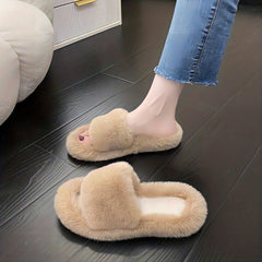 Women's Fluffy Home Slippers Cozy Solid Open Toe Fuzzy Shoes