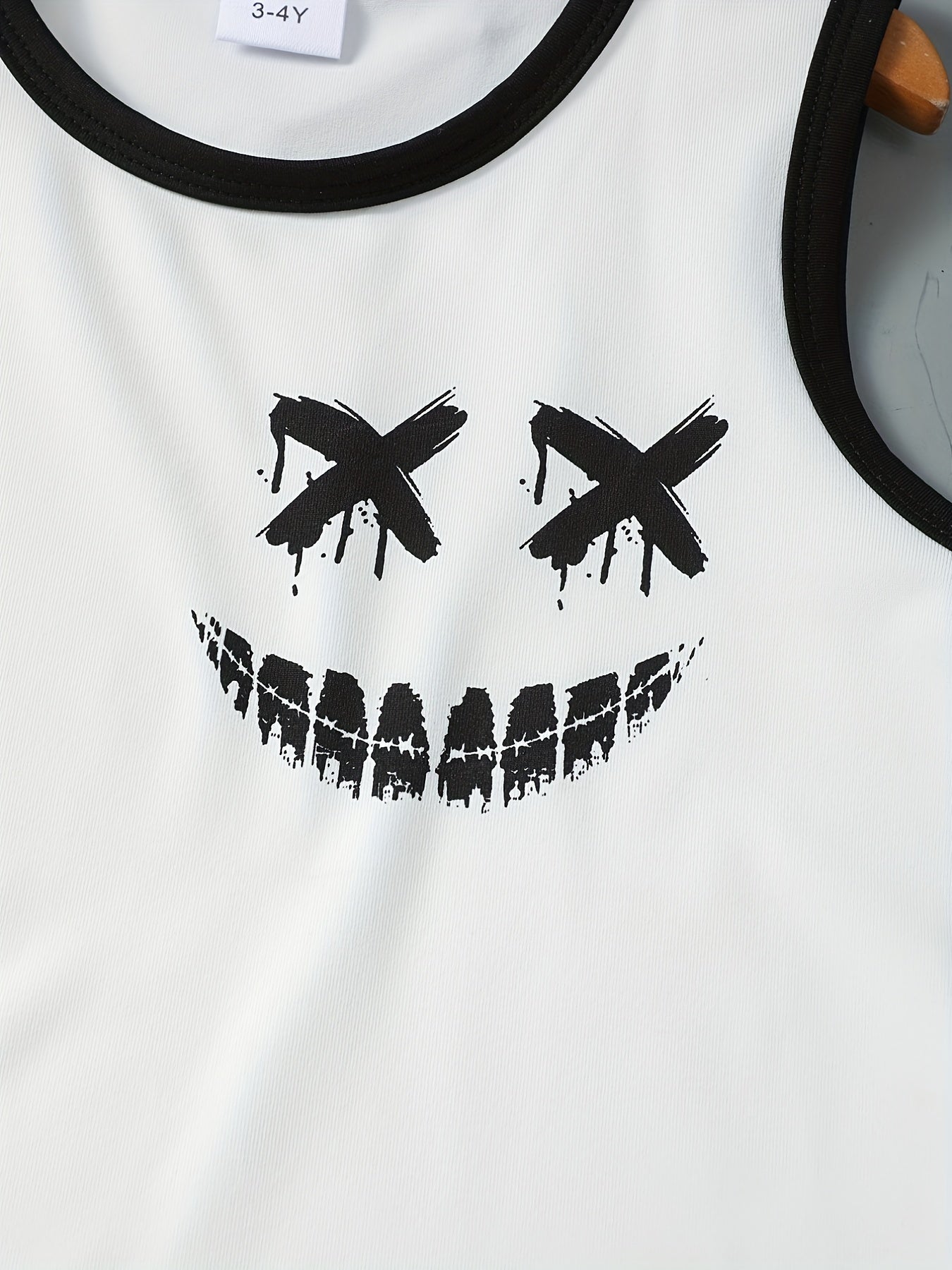 Boys Face Graphic Sleeveless Vest & Shorts Set