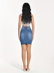 Stretchy Bodycon Denim Skirt Zipper Closure Slash Pocket Women's Jeans