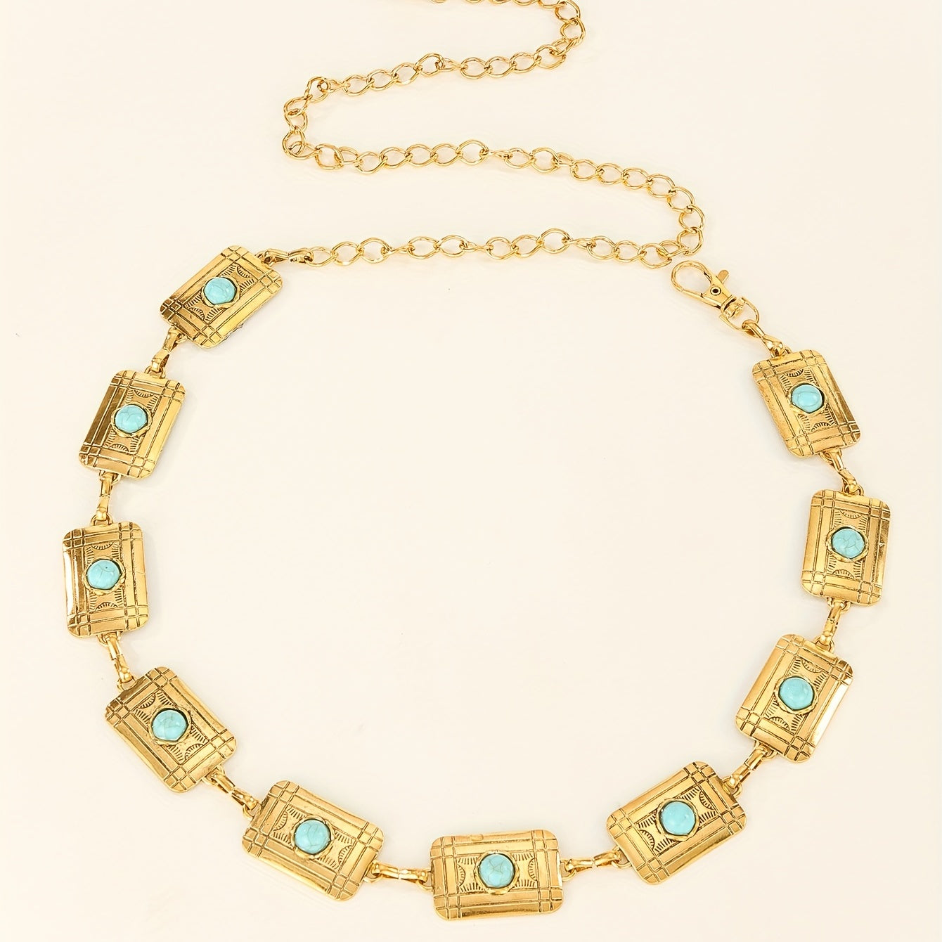 Vintage Embossed Turquoise Chain Copper Waist Chain