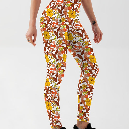 Cartoon Skull Print Yoga Leggings For Halloween High Stretch