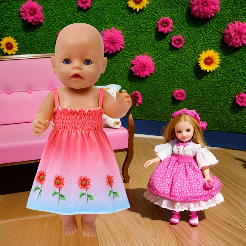 Sunflower Themed Doll Dress for 18" Dolls Pastel Yellow to Pink Gradient