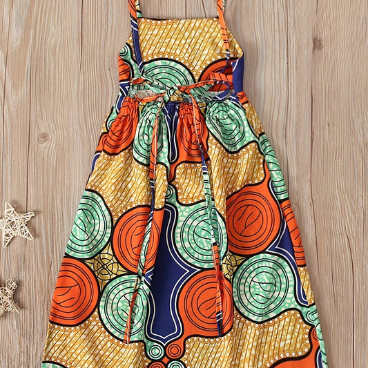 Abstract Graphic Backless Cami Princess Dress For Party Beach Vacation