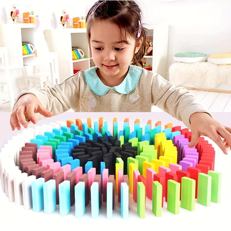 Wooden Domino Building Blocks Set Game Educational Toys For Kids