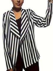 Striped Print Zipper Blazer Long Sleeve