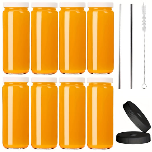 16oz Glass Juice Bottles with Lids and Straws - Perfect for Boba, Smoothies