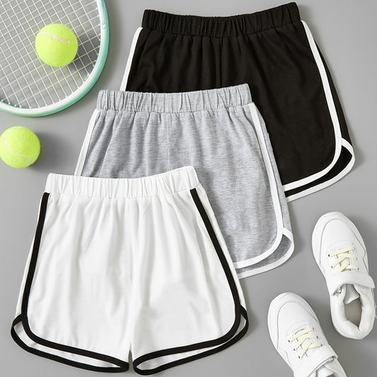 3pcs Girls Elastic Waist Sports Shorts for Summer