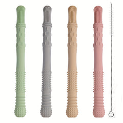 4 Pack Hollow Teether Tube Chew Straws Silicone Teething Toys Mint Green