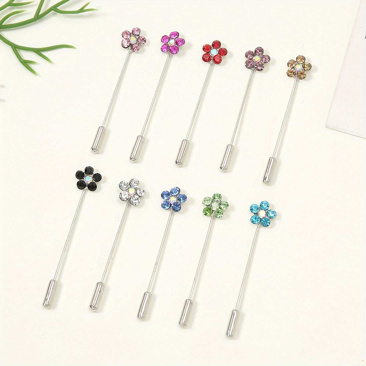 10pcs Colorful Flower Scarf Pin Rhinestone Turban Clip Hijab Shawl Brooch