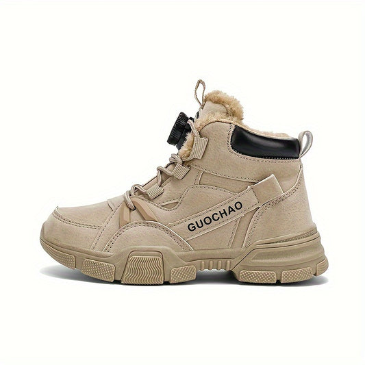 Boy's High Top Boots With Rotating Buckle Warm Plush Lining Winter
