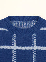 Knitted Plaid Sweater Men's Casual Warm Pullover
