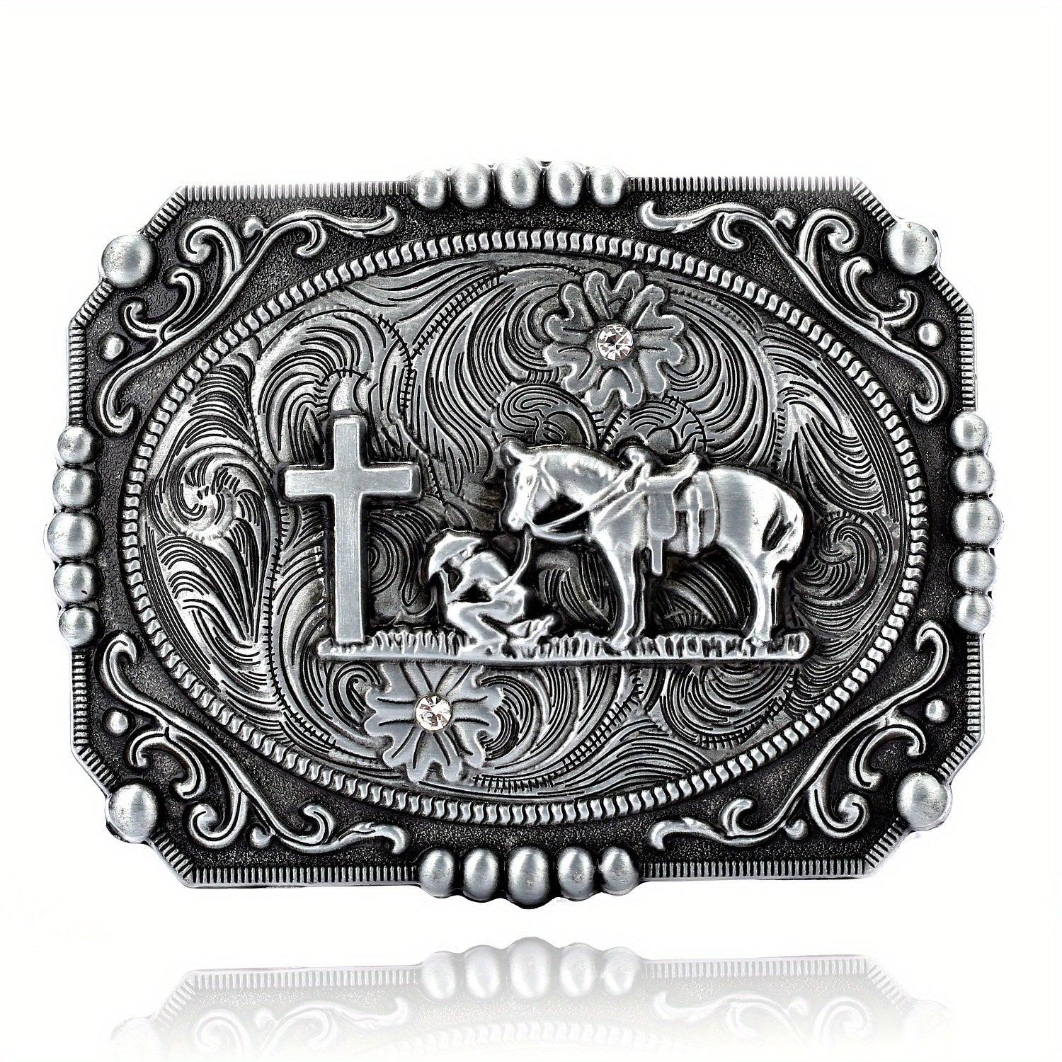 Vintage Western Cowboy Belt Buckle Cross Horse Novelty Belt Buckle