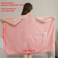 Women Shower Wrap Towel With Strap Pocket Bathrobe Adjustable Shower Spa Wrap