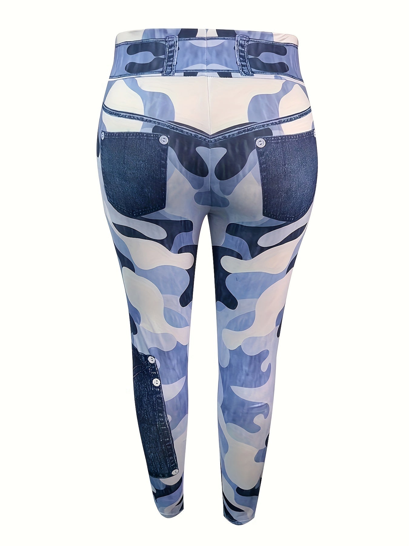  Colorblock Denim & Camo Print High Rise Leggings