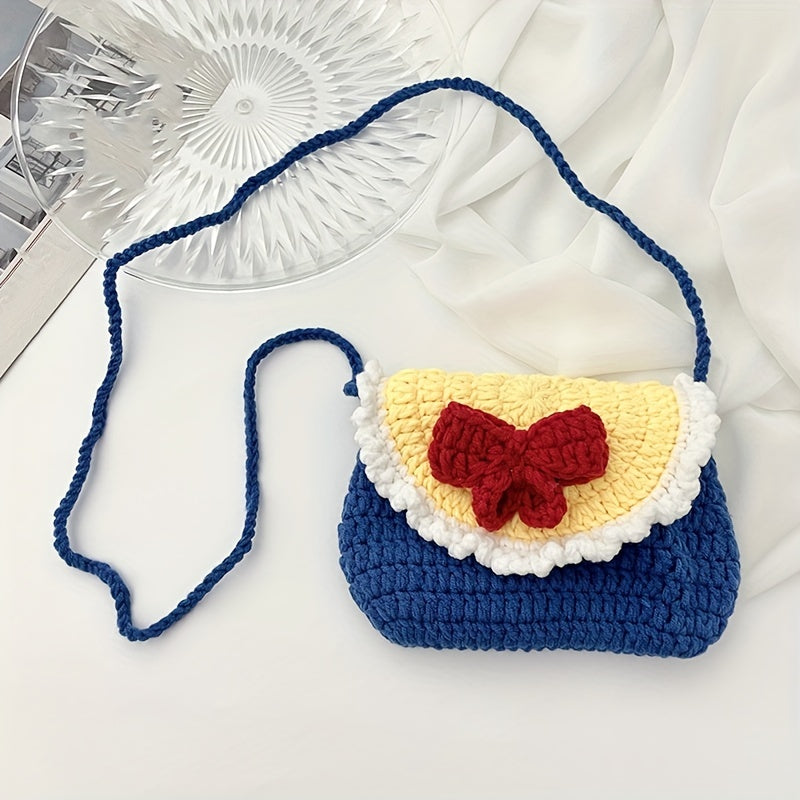 Cartoon Bow Decor Knit Shoulder Bag Coin Purse Mobile Phone Bag