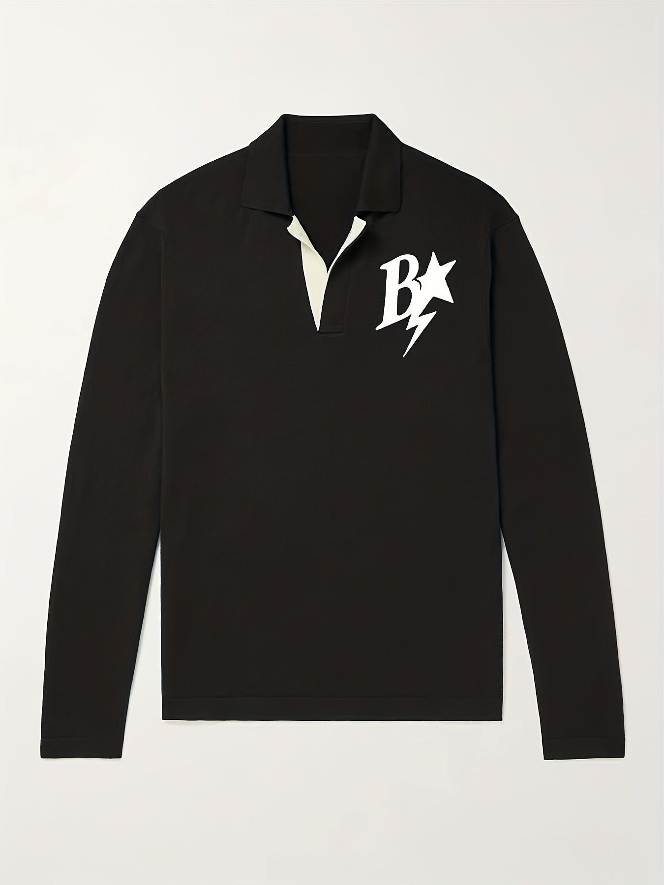 Letter & Star Pattern V Neck Sweater Men's Casual Warm Pullover