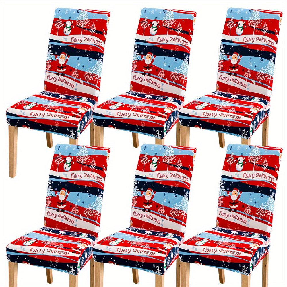 6pcs Fabric Christmas Chair Slipcovers Elastic Santa Elk Design