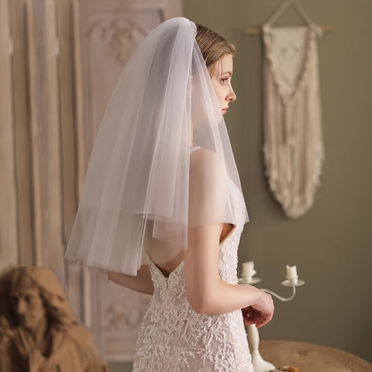 Double Layer Bridal Veil with Comb Romantic Wedding Hair Cover for Brides