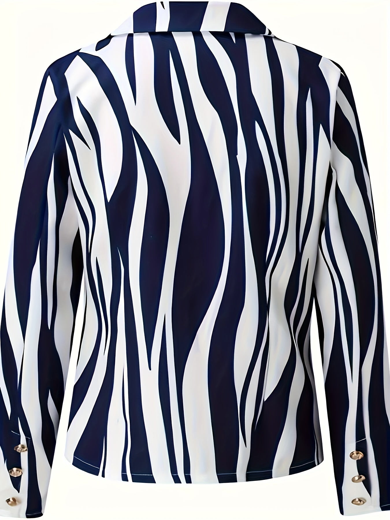  Casual Stripe Print Blazer Long Sleeve Lapel Collar