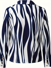  Casual Stripe Print Blazer Long Sleeve Lapel Collar