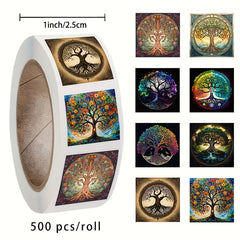 500pcs Tree of Life Stickers Roll - Self Adhesive Designs for Bottles Laptops Ph