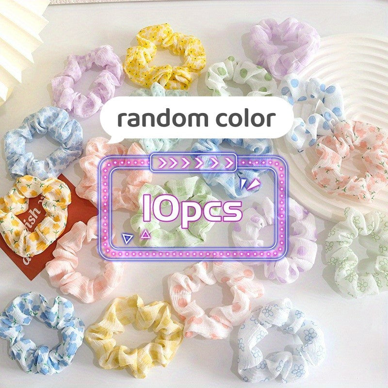 10pcs Checkered & Polka Dot Scrunchies Hair Tie Ponytail Holder