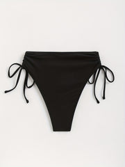 Drawstring Tie Side High Waist Bikini Bottoms