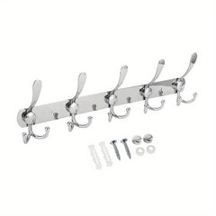 2pcs Wall Mounted Storage Rack with 5 Tri Hooks for Clothes Coat Towels Bath