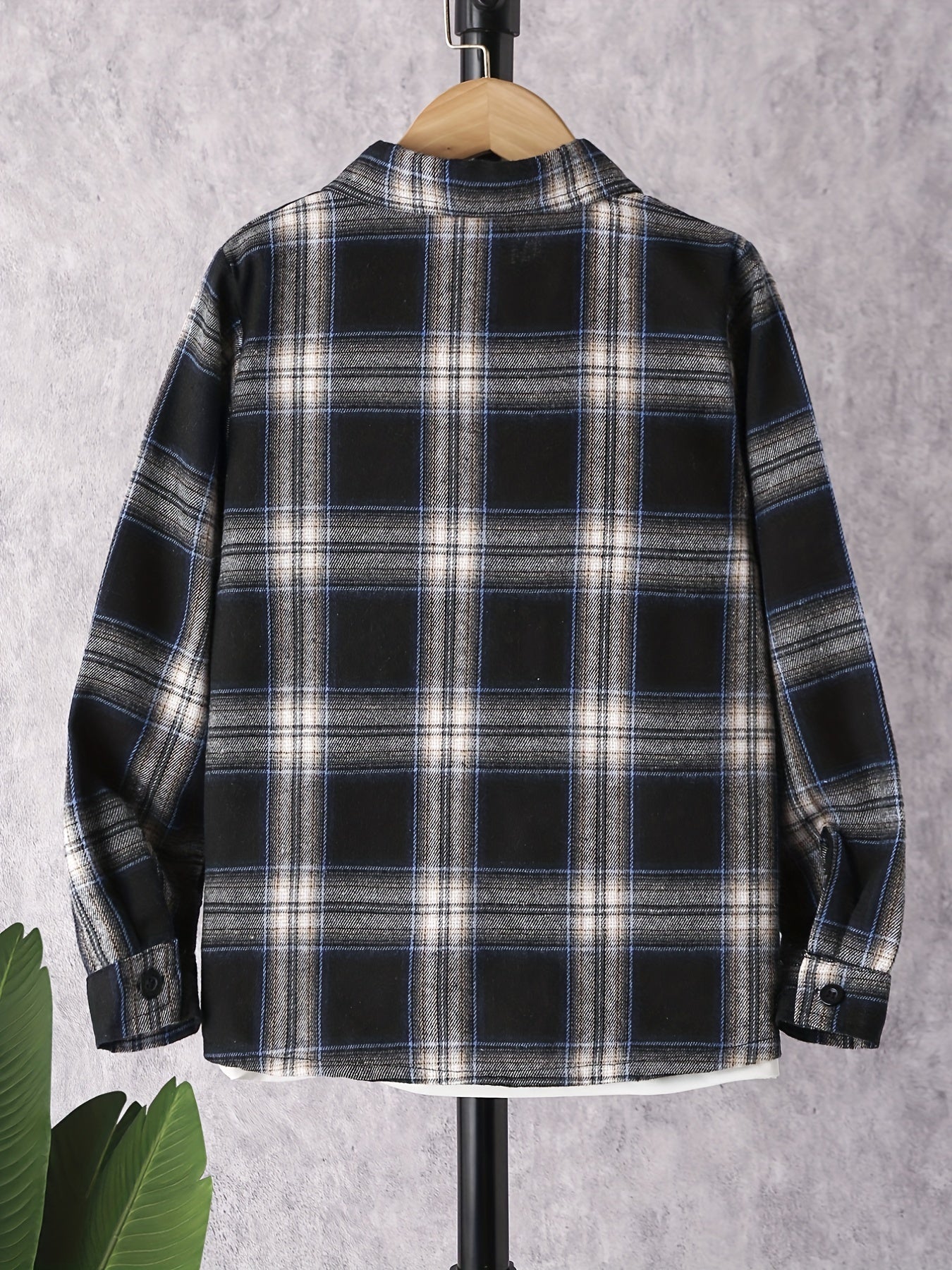 Boy's Plaid Long Sleeve Shirt Casual Slightly Stretch Breathable Button Up Shirt
