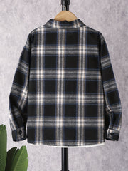 Boy's Plaid Long Sleeve Shirt Casual Slightly Stretch Breathable Button Up Shirt