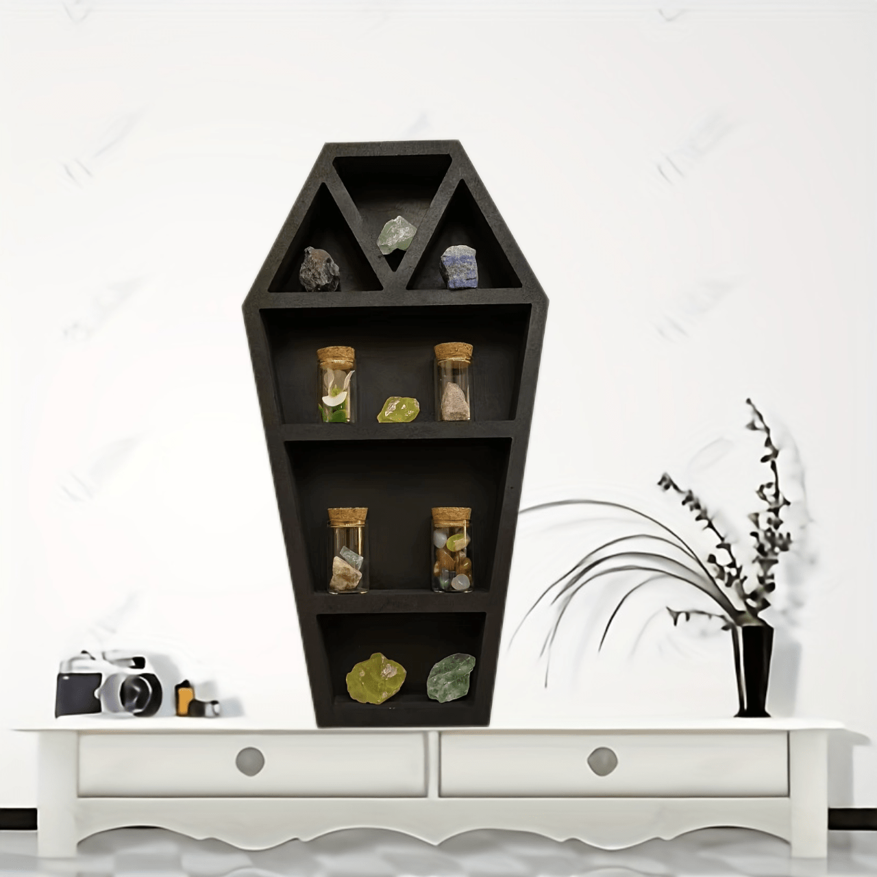 Wooden Gothic Coffin Holder Desk Organizer Storage Rack Wall Mounted