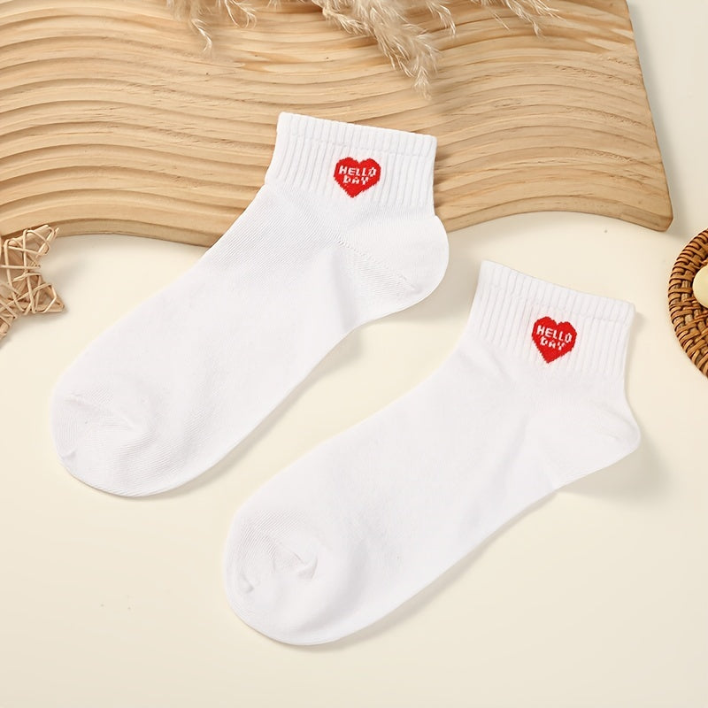 5 Pairs Heart Print Socks Women's Short Stockings