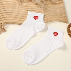 5 Pairs Heart Print Socks Women's Short Stockings