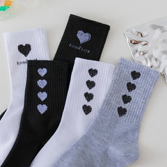 5 Pairs Heart Print Crew Socks Women's Stockings