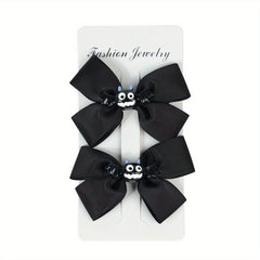 2pcs Halloween Hair Clips Bow Duck Billed Clip Ghost Face Pumpkin Decor
