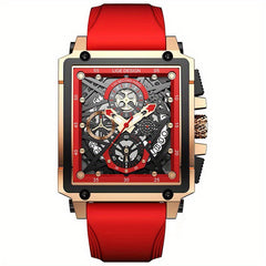 LIGE Boy's Top Hollow Square Sport Watch Leather Strap Waterproof Quartz WristWa