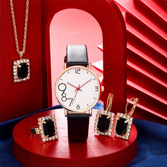 Fashionable High School Digital Red Leather Quartz Watch Set