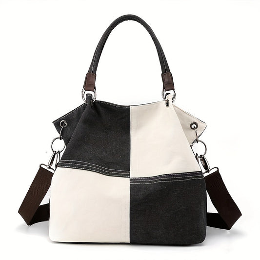 Vintage Canvas Crossbody Bag Retro Colorblock Shoulder Bag