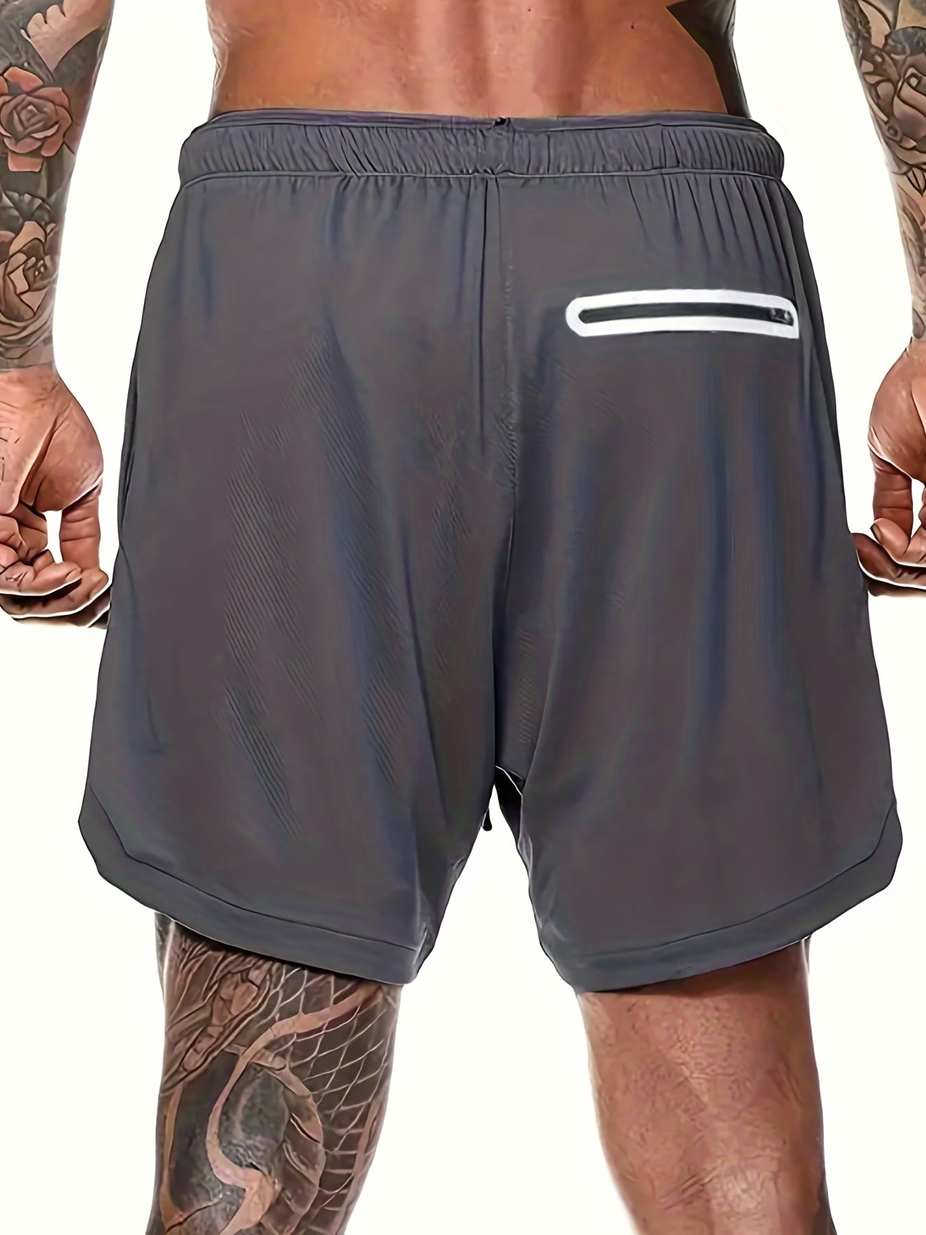 Men's Double Layer Pockets Sports Shorts with Drawstrings