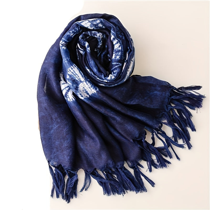 Geometric Leaf Print Scarf Tassel Shawl Vintage Hijab Boho Turban